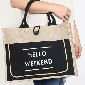 Hello Weekend Summer Tote Bag in Black